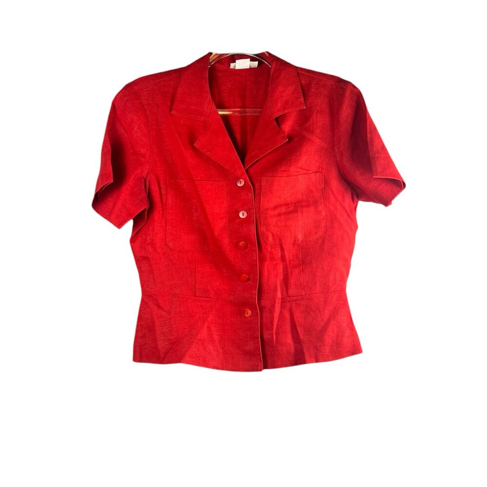 Vintage Red Linen Pant Suit Size 4 Tailored Blazer Trousers Coastal Chic Set - Picture 3 of 9